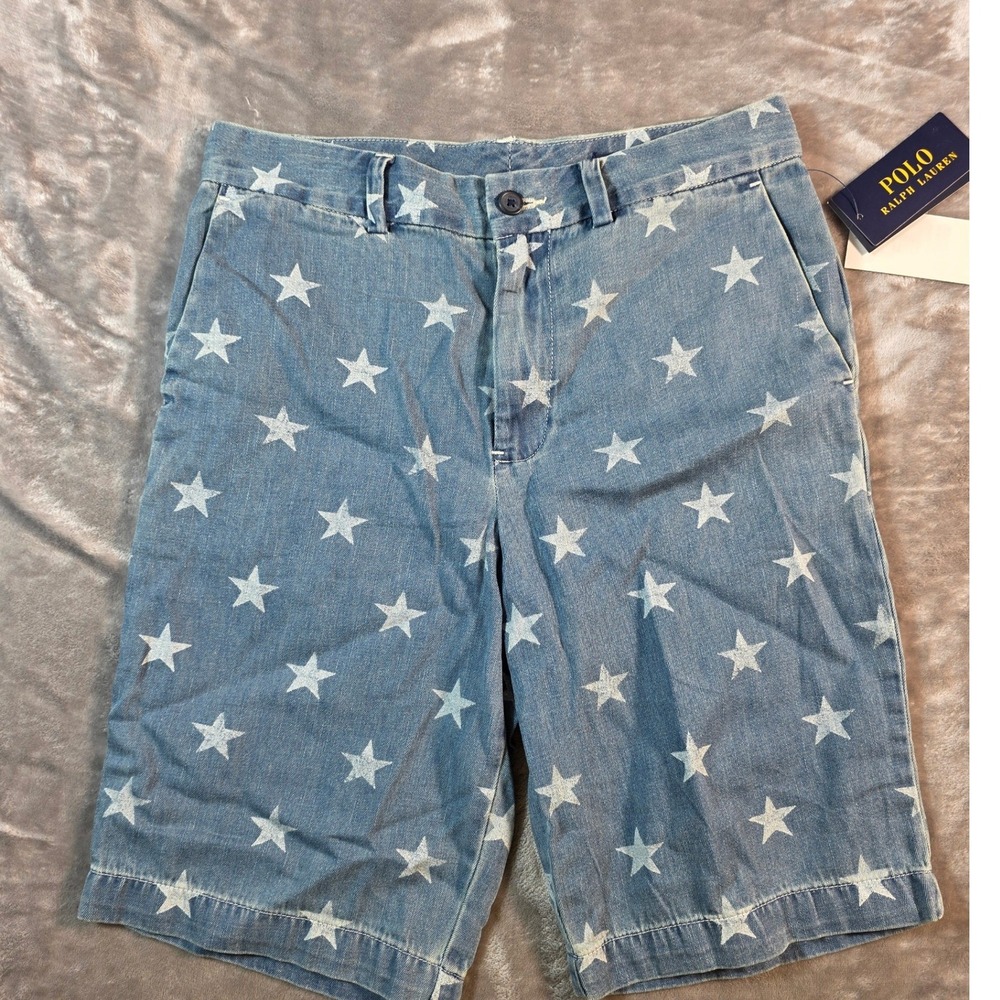 Polo Ralph Lauren Shorts Youth 16 Blue Denim Star Patriotic Embroidered Logo NWT